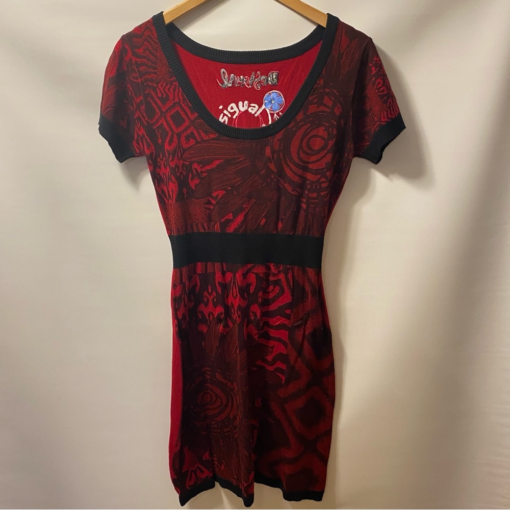 Sz L- Desigual Red knitted short Patterned Women's Dress